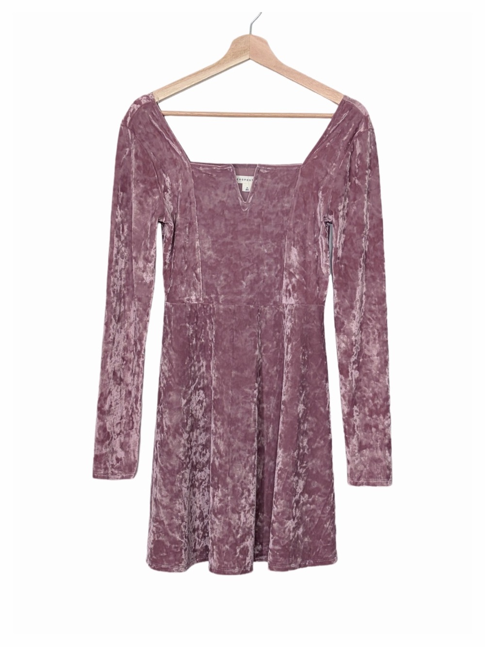 Aeropostale Mauve Crushed Velvet Long Sleeve Fit & Flare Mini Dress Whimsygoth - Picture 7 of 13
